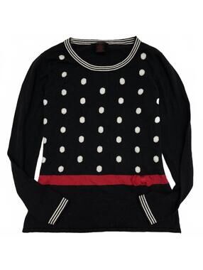 Y2K Alison Sheri Black White Polka Dot Sweater With Red Stripe And Side Bow Sz M